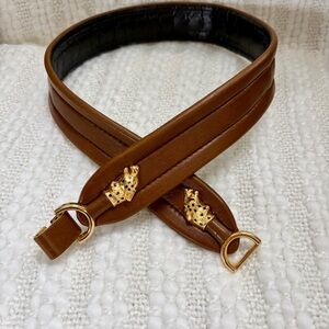 Vintage Genuine Lambskin Leather belt with panther heads made in Paris, France